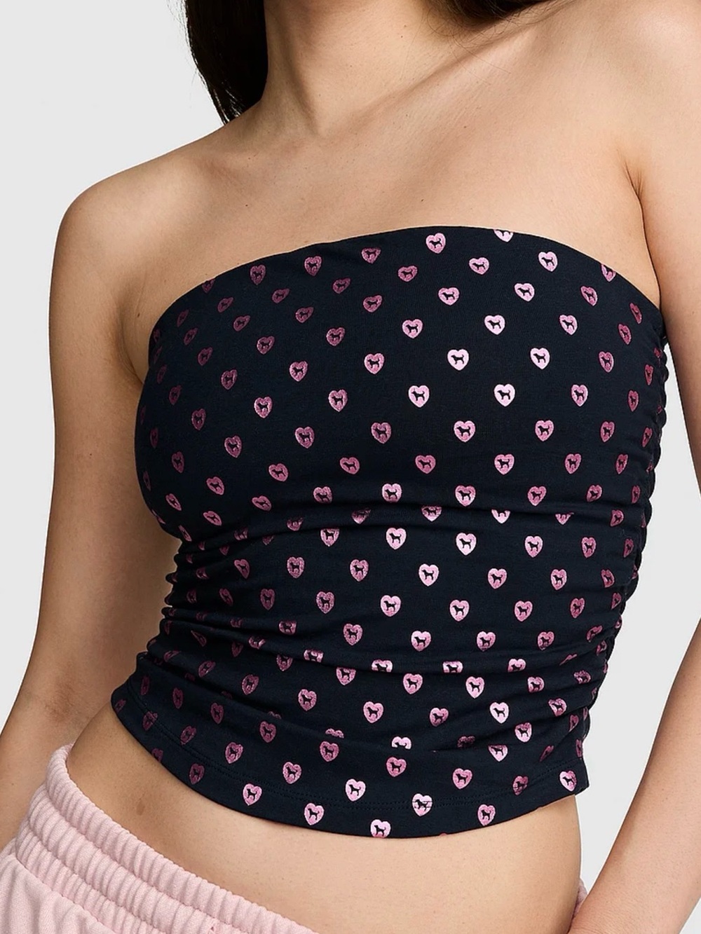Victoria’s Secret Pink Navy All-Day Cotton side ruched tube top. Size Large.